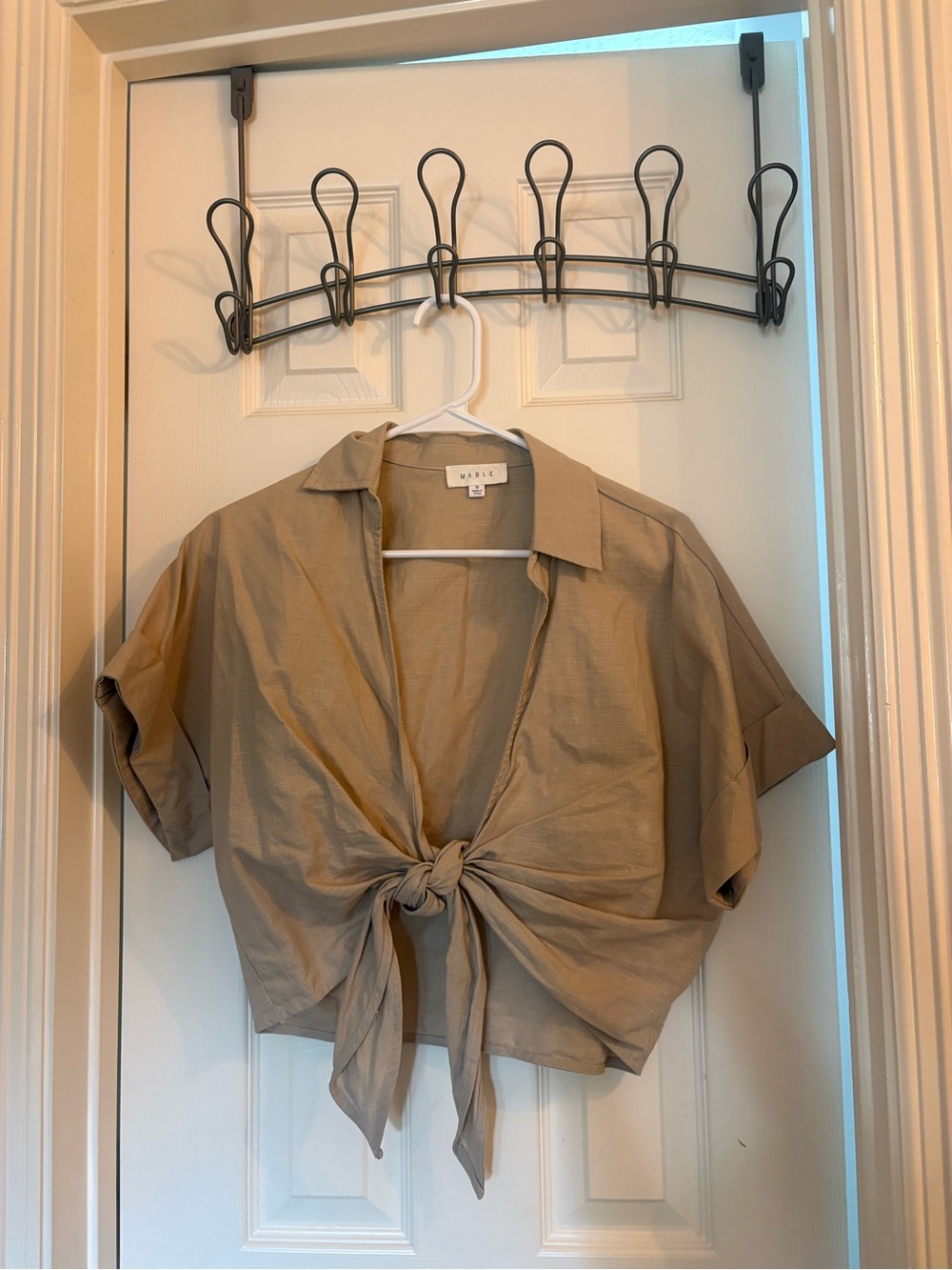 Washed Neutral Tie-Front Crop Top in Beige